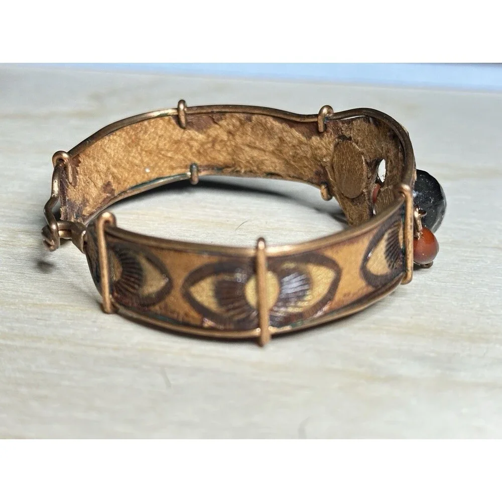 Handmade Artisan Huayruro Seed Leather Copper Wire Bracelet Cuba Bead Dangle